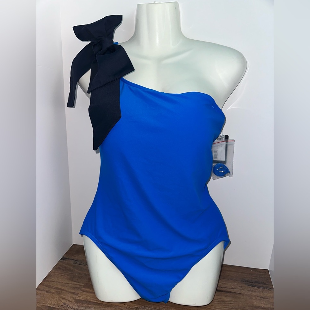 Kate Spade Royal Blue One-Shoulder Bow Swimsuit